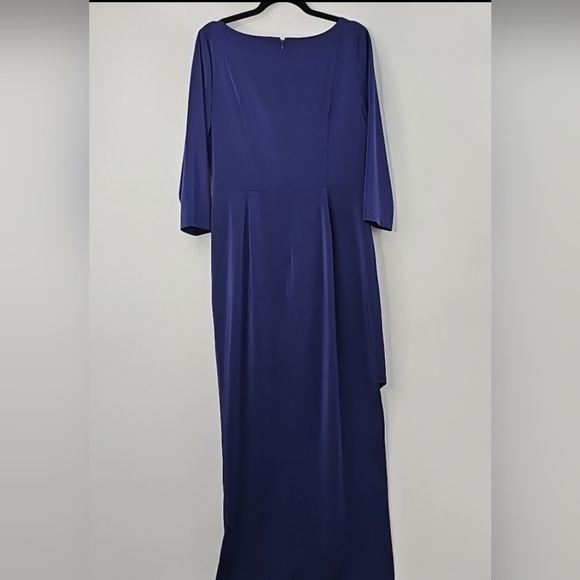 Kay Unger Elegant Navy Blue 3/4 Sleeve Formal Long Dress - Picture 10 of 14